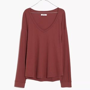 NWT! Madewell Softfade Cotton V-Neck Relaxed Long Sleeve Tee sz XXS